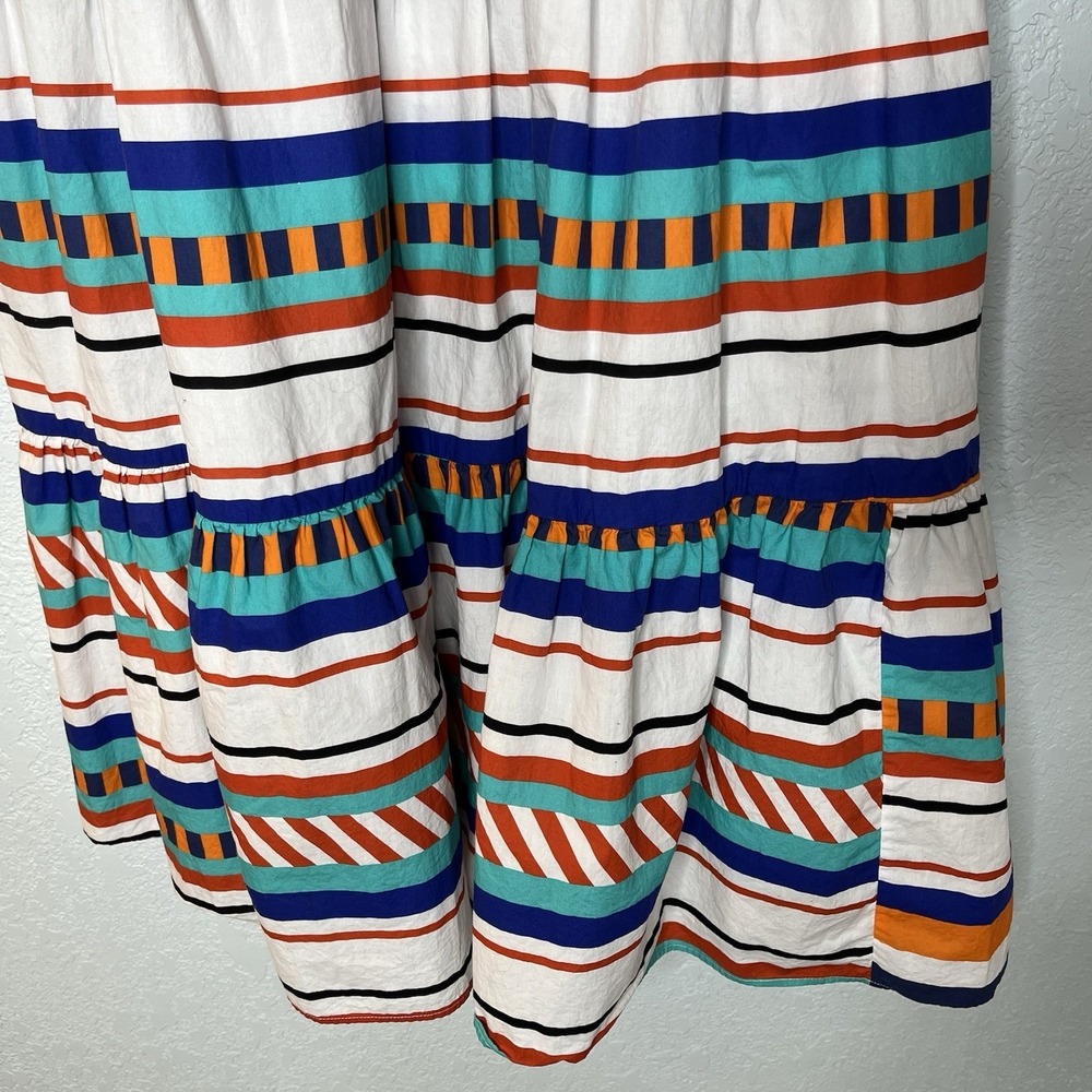 MDS Stripes Women's Maxi Dress Size 2 Multicolor 100% Cotton Tiered Coastal - Picture 3 of 10